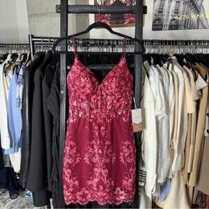 Stacees Sparkly Cabernet Sequin Corset Mini Dress